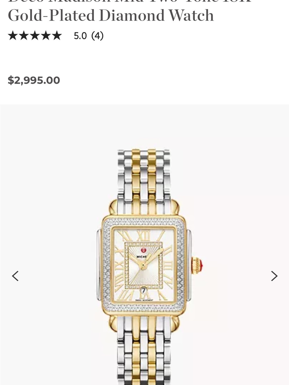 Michele Two-Tone Gold and Silver Diamond-Accented Women’s Bracelet Watch